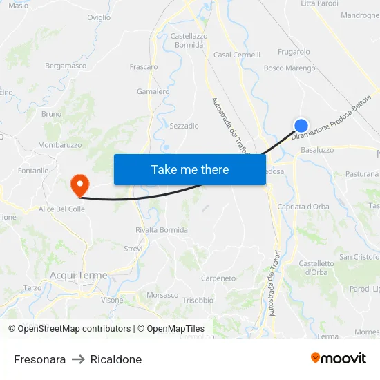 Fresonara to Ricaldone map