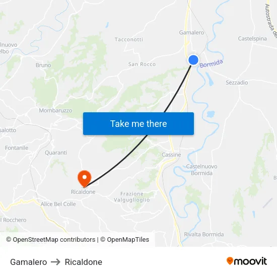 Gamalero to Ricaldone map