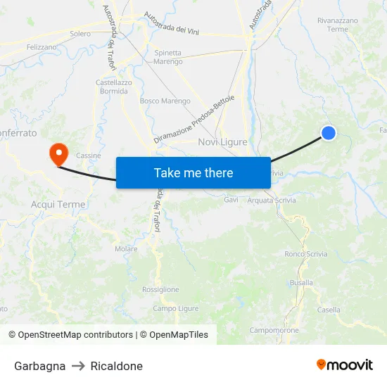 Garbagna to Ricaldone map