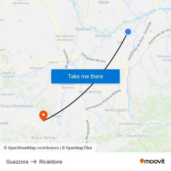 Guazzora to Ricaldone map