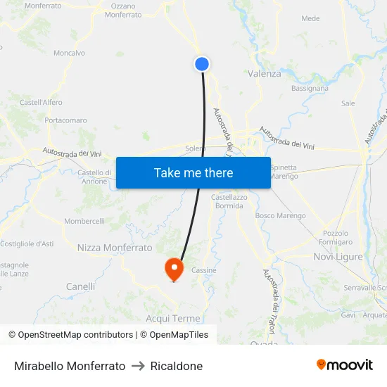 Mirabello Monferrato to Ricaldone map