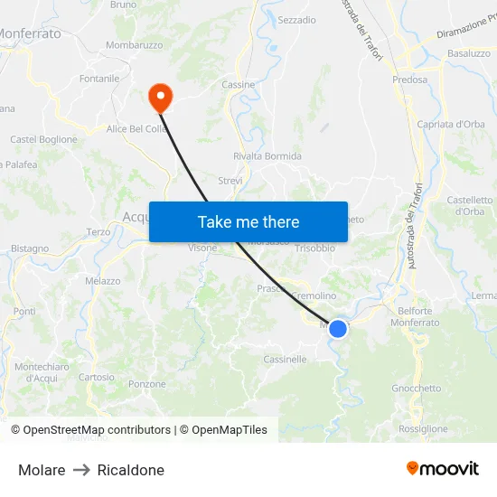 Molare to Ricaldone map