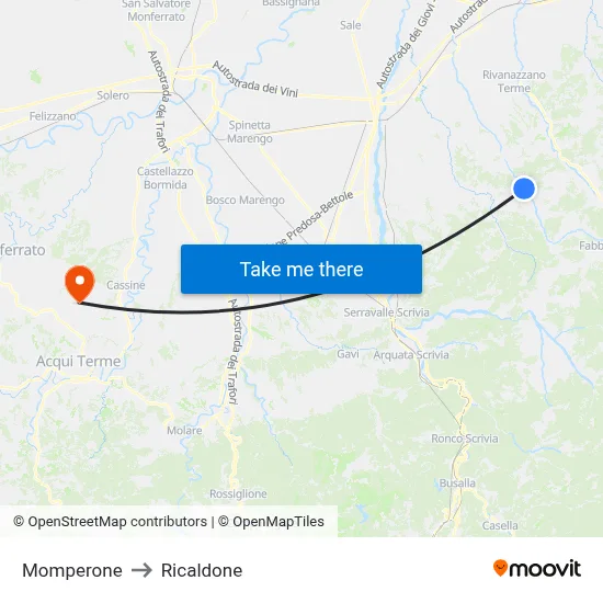 Momperone to Ricaldone map