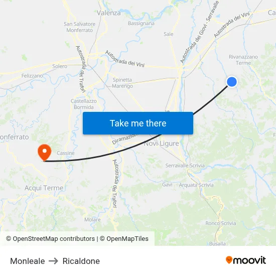 Monleale to Ricaldone map