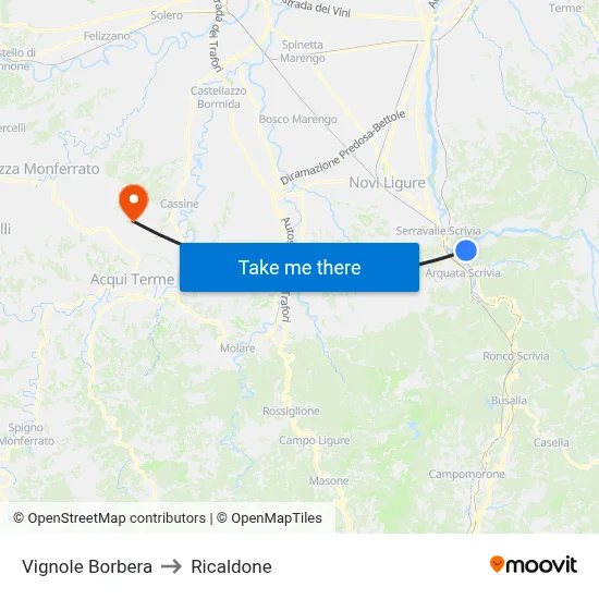 Vignole Borbera to Ricaldone map