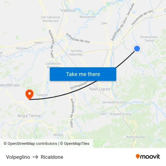 Volpeglino to Ricaldone map