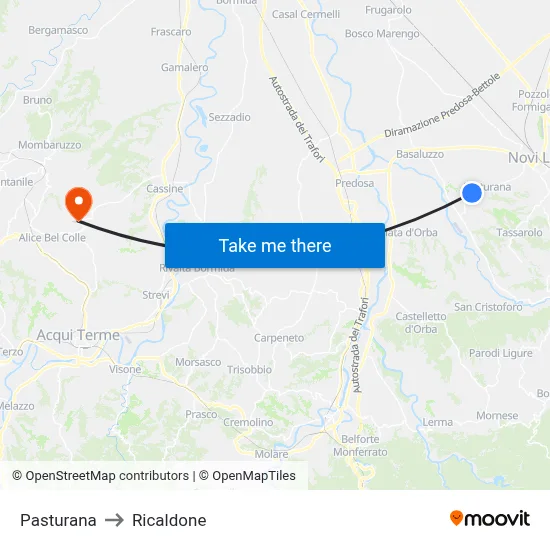 Pasturana to Ricaldone map
