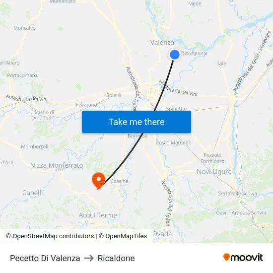 Pecetto Di Valenza to Ricaldone map
