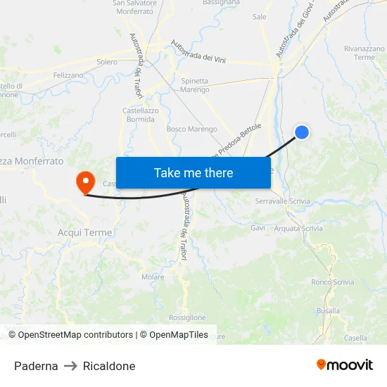 Paderna to Ricaldone map