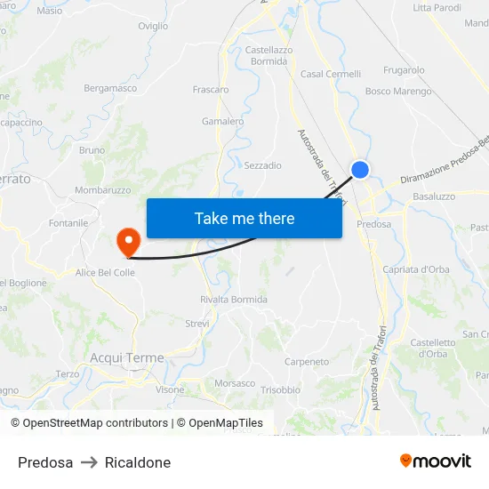 Predosa to Ricaldone map