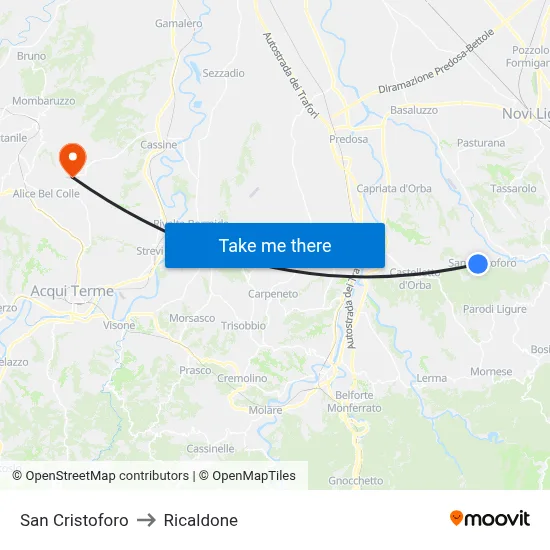 San Cristoforo to Ricaldone map