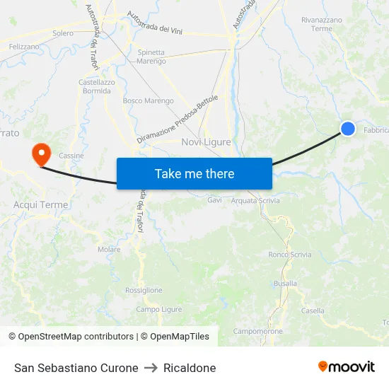 San Sebastiano Curone to Ricaldone map