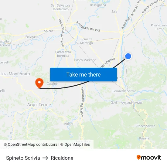 Spineto Scrivia to Ricaldone map