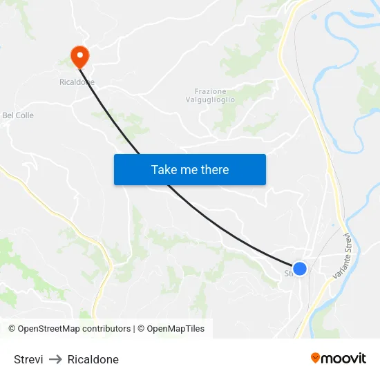 Strevi to Ricaldone map