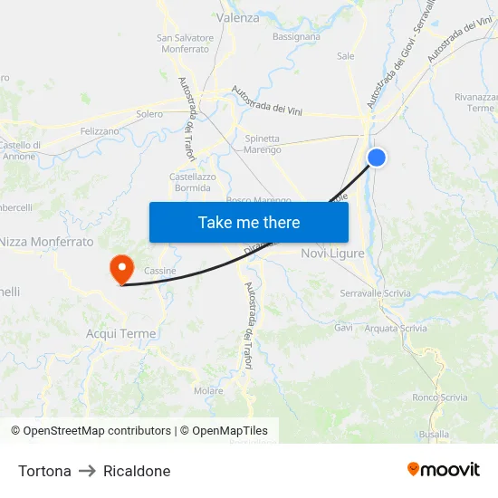 Tortona to Ricaldone map