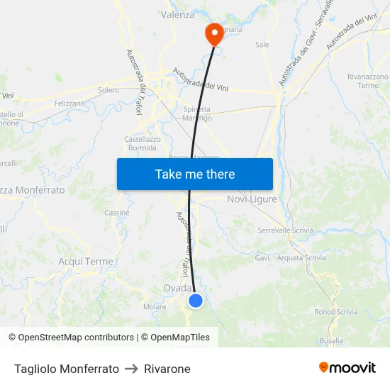 Tagliolo Monferrato to Rivarone map