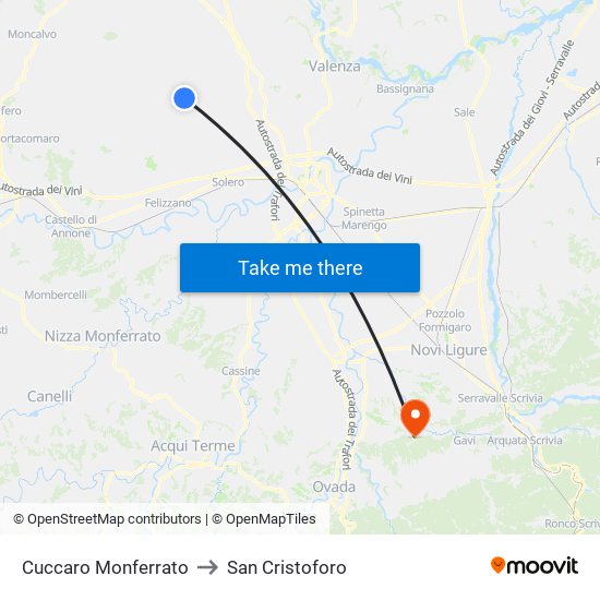 Cuccaro Monferrato to San Cristoforo map