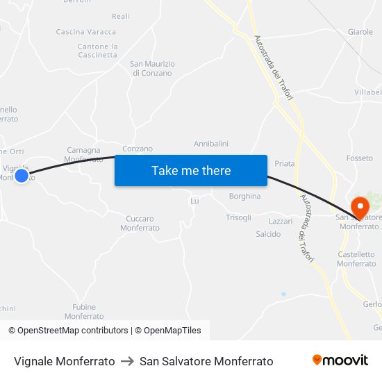 Vignale Monferrato to San Salvatore Monferrato map