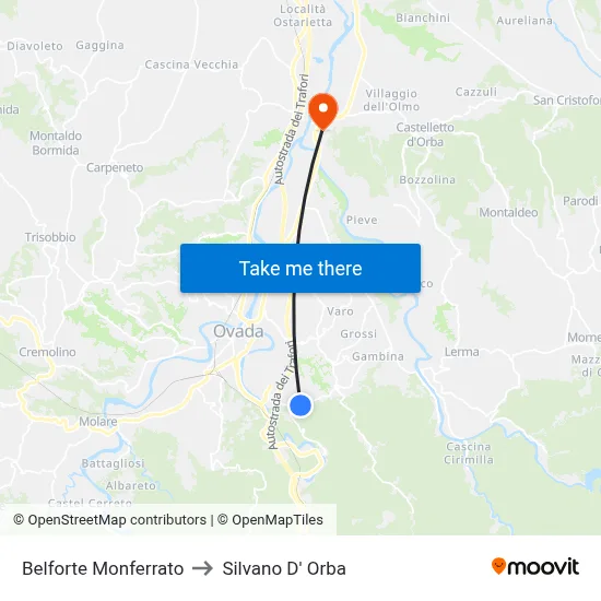Belforte Monferrato to Silvano D'Orba map