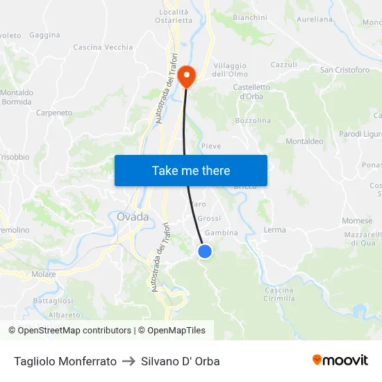 Tagliolo Monferrato to Silvano D'Orba map