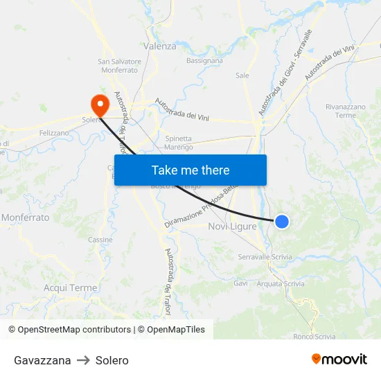 Gavazzana to Solero map