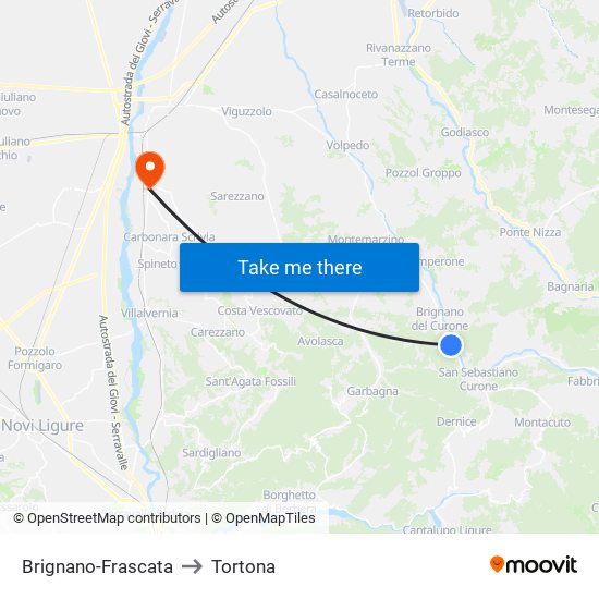 Brignano-Frascata to Tortona map