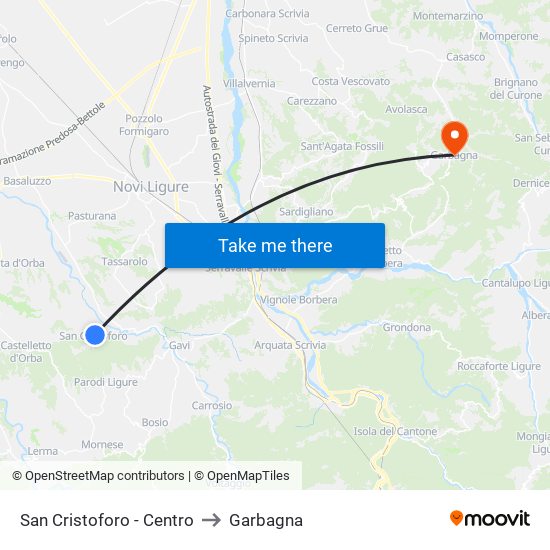 San Cristoforo - Centro to Garbagna map