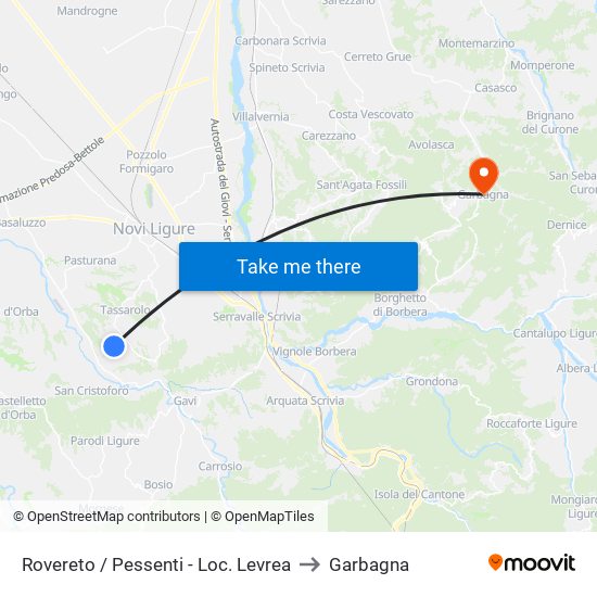 Rovereto / Pessenti - Loc. Levrea to Garbagna map