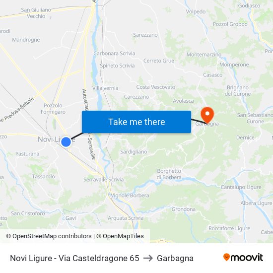 Novi Ligure - Via Casteldragone 65 to Garbagna map