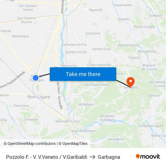 Pozzolo F. - V. V.Veneto / V.Garibaldi to Garbagna map