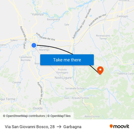Via San Giovanni Bosco, 28 to Garbagna map
