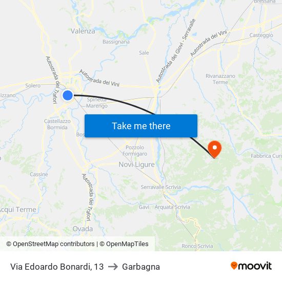Via Edoardo Bonardi, 13 to Garbagna map