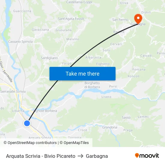 Arquata Scrivia - Bivio Picareto to Garbagna map