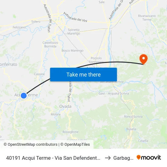 40191 Acqui Terme - Via San Defendente 133 to Garbagna map