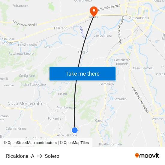 Ricaldone -A to Solero map