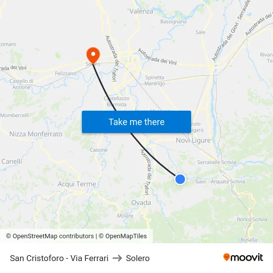 San Cristoforo - Via Ferrari to Solero map