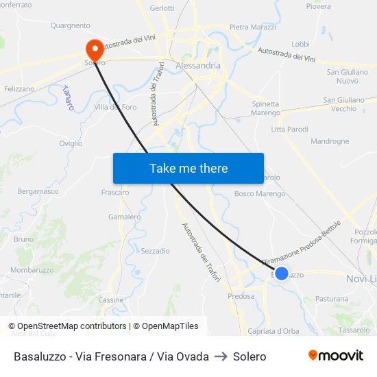 Basaluzzo - Via Fresonara / Via Ovada to Solero map