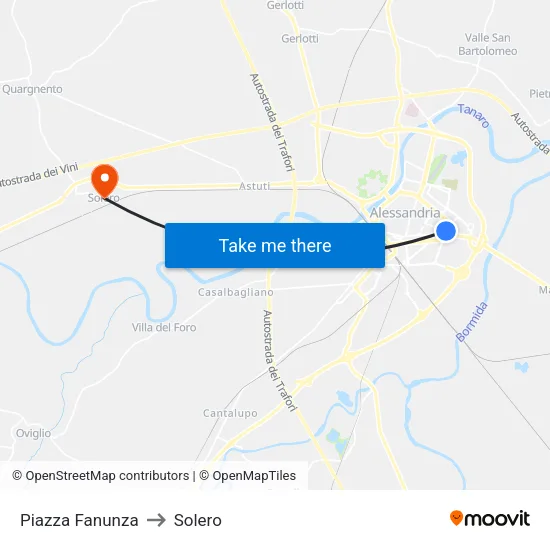 Fanunza to Solero map