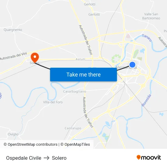 Ospedale Civile to Solero map