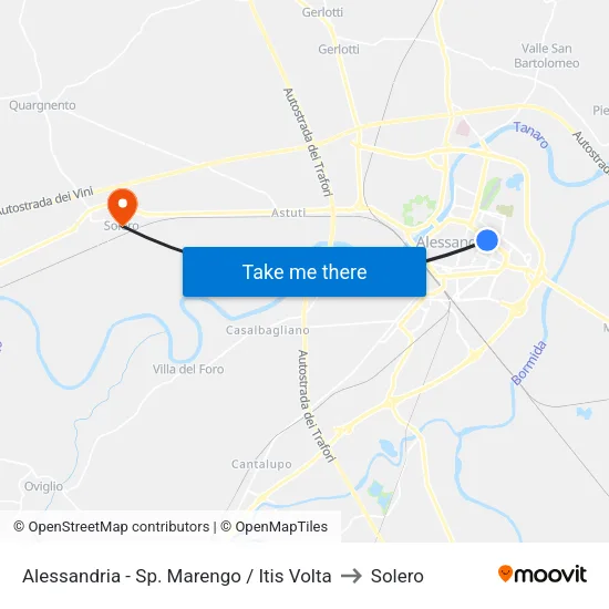 Alessandria - Sp. Marengo / Itis Volta to Solero map