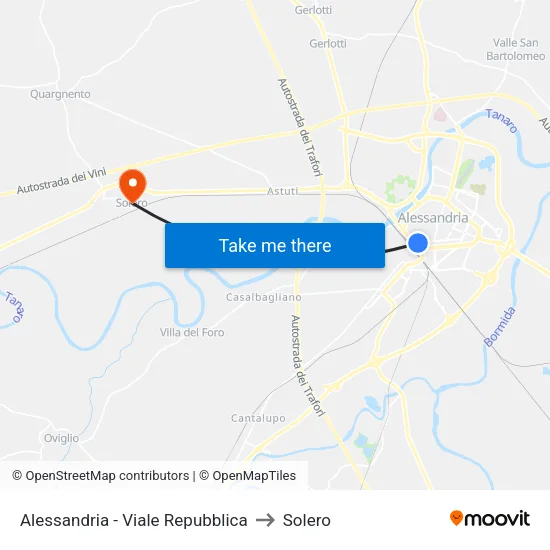 Alessandria - Viale Repubblica to Solero map