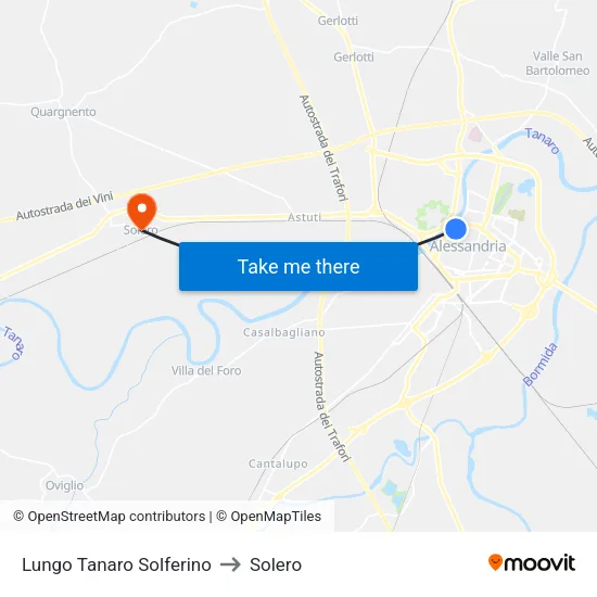 Lungo Tanaro Solferino to Solero map