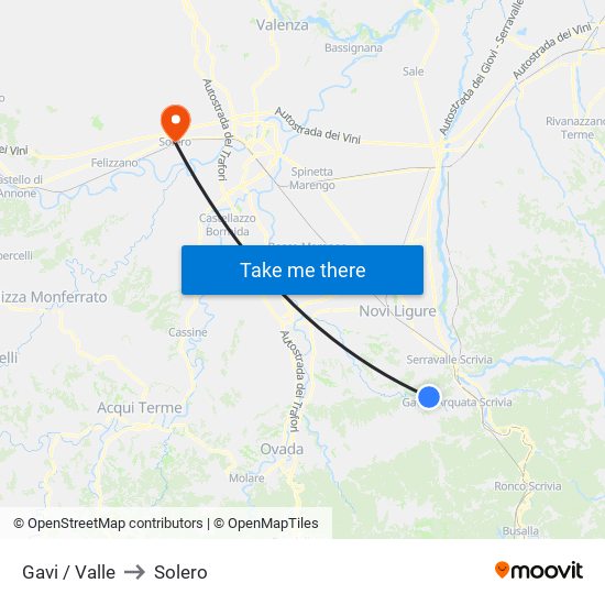 Gavi / Valle to Solero map