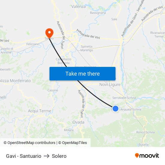 Gavi - Santuario to Solero map