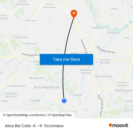 Alice Bel Colle -A to Occimiano map