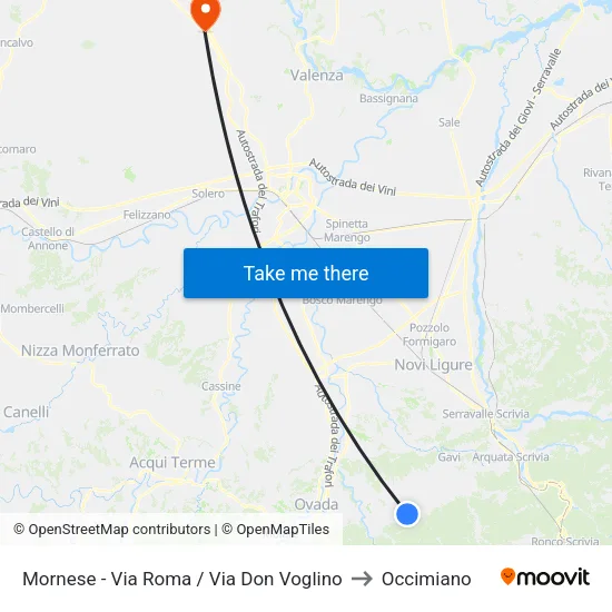 Mornese - Via Roma / Via Don Voglino to Occimiano map