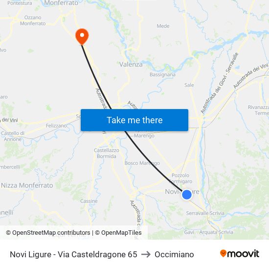 Novi Ligure - Via Casteldragone 65 to Occimiano map