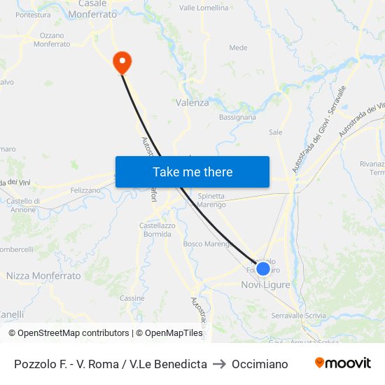 Pozzolo F. - V. Roma / V.Le Benedicta to Occimiano map