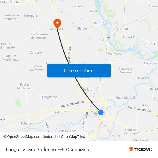 Lungo Tanaro Solferino to Occimiano map