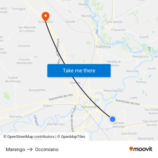 Marengo to Occimiano map